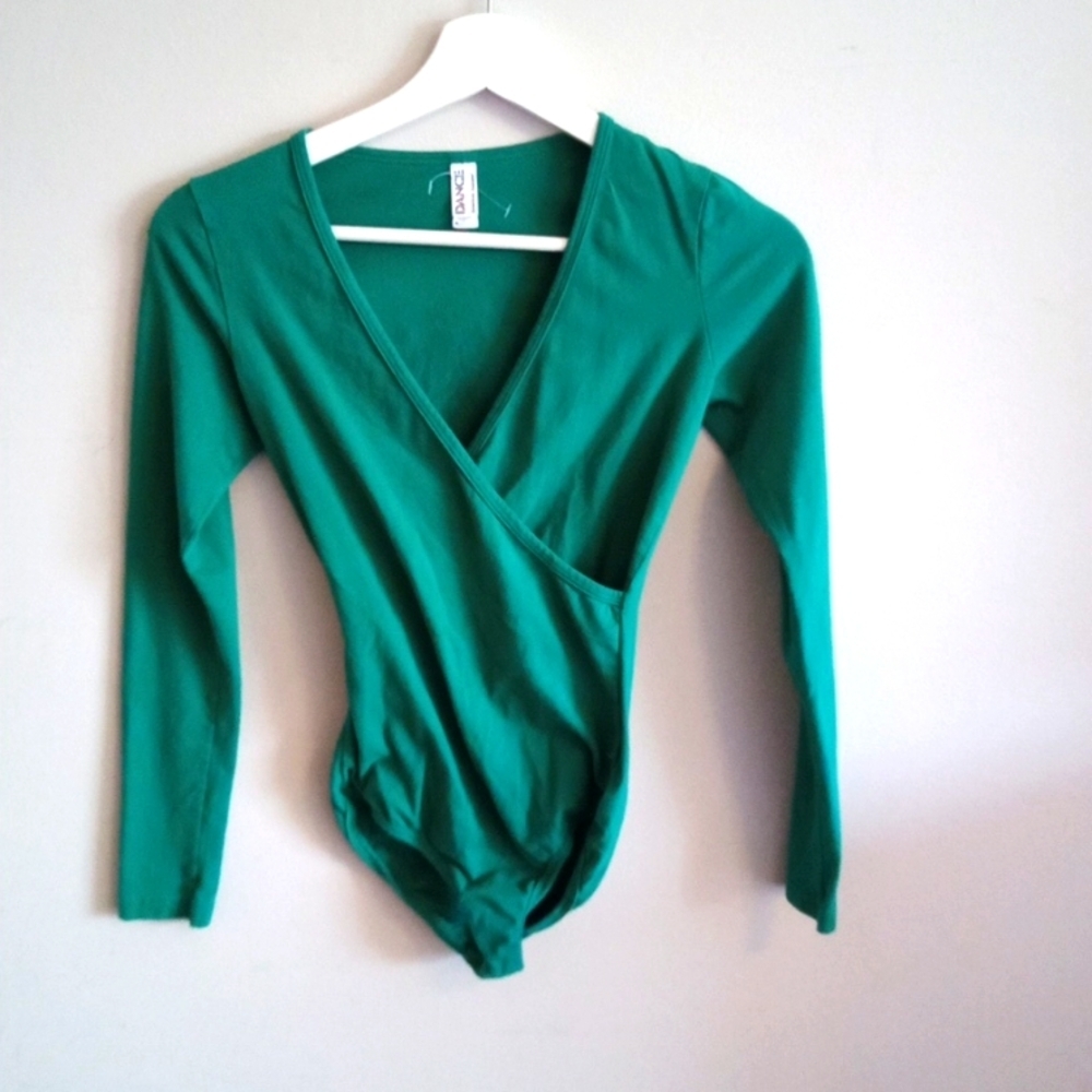American Apparel Green Long Sleeve Wrap Bodysuit